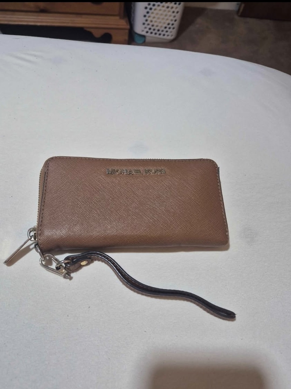 Michael Kors Brown Saffiano Leather Zip Wristlet Wallet